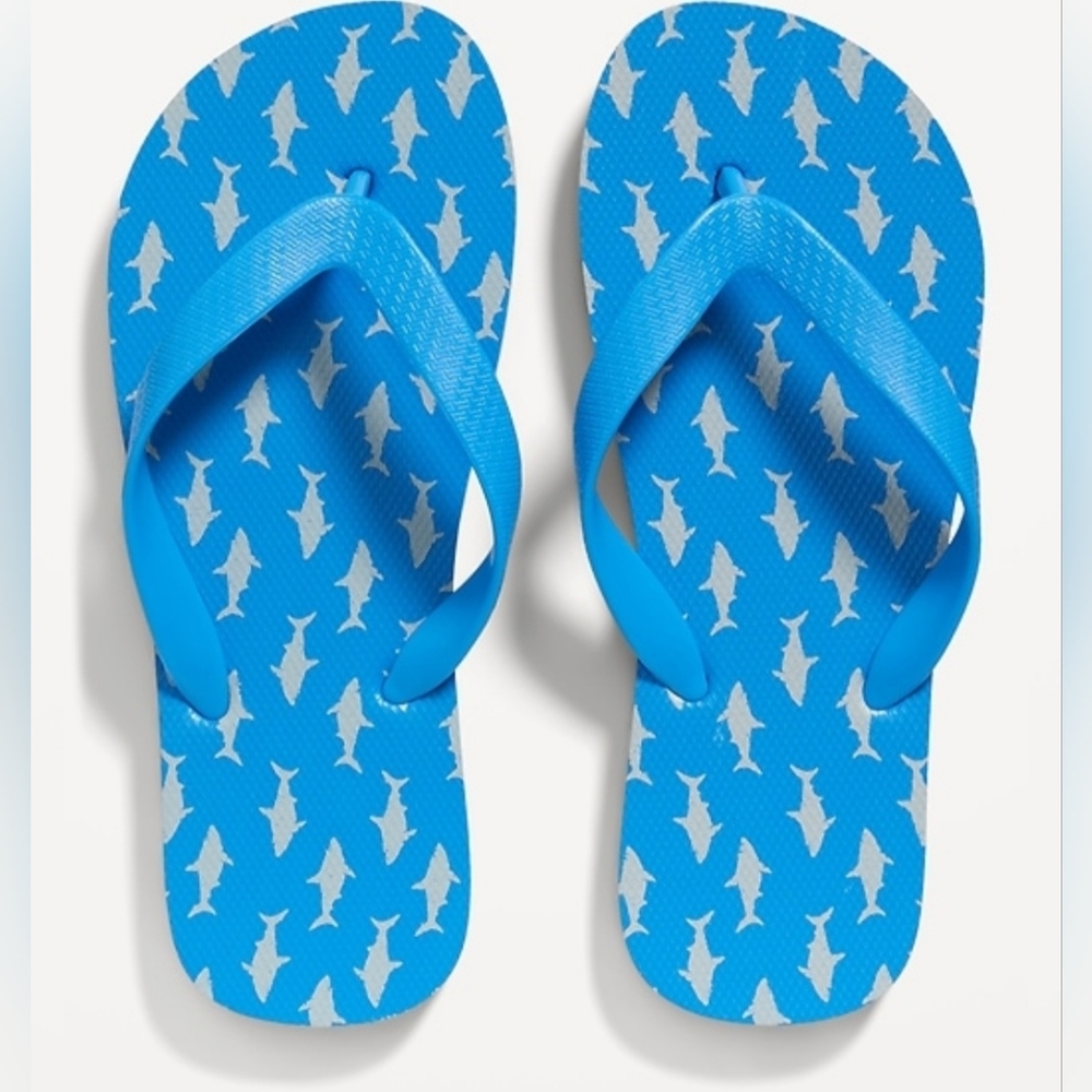 Old Navy Blue Shark Print Flip Flops